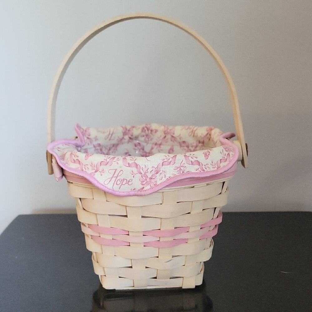 Longaberger Hope Basket Handwoven Basket with Pink Trim Vimtage 2001